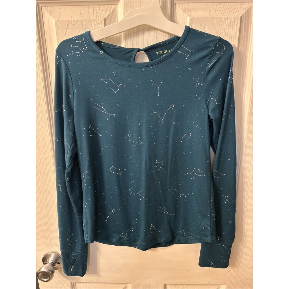 Tek Gear Girls Long Sleeve Shirt Size L Dark Teal Constellation Open Back